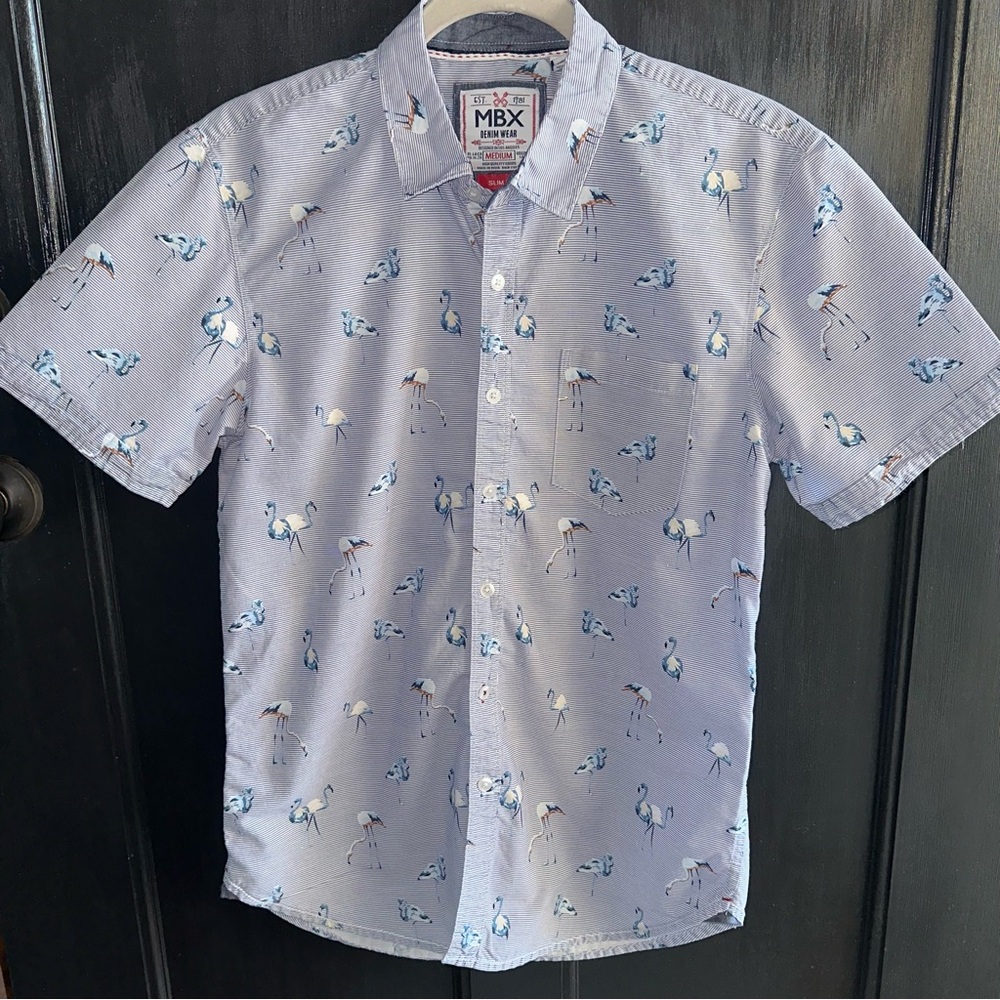 Blue Casual Button Down Shirt with Whimsical Print